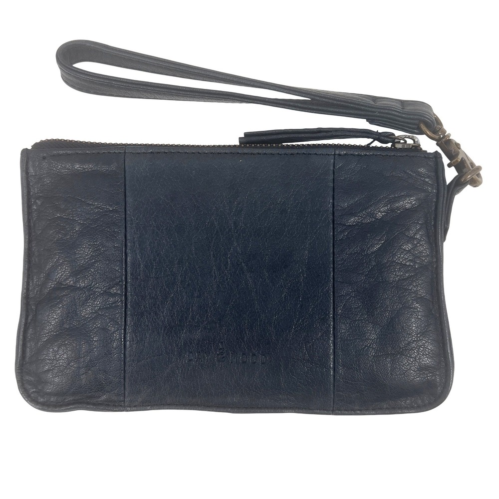 Day‎ & Mood Anni Clutch Navy Black Leather Wristlet Zip Pouch  5x8 Anthropologie